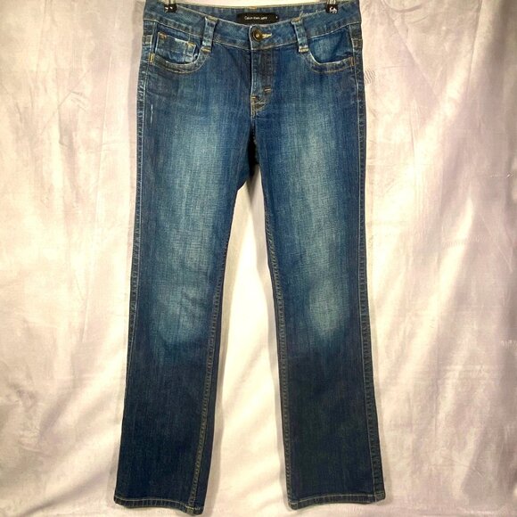 Calvin Klein Jeans Women's Size 8 Lean Bootcut Dark Wash Flap Pocket EUC - Picture 1 of 15